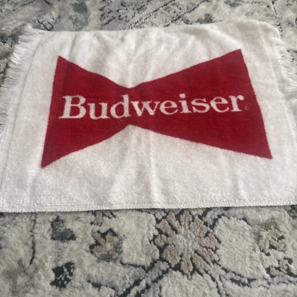 Vintage 1970's Budweiser Bowtie All Cotton Face Towel -Steven's Bar Beer 15